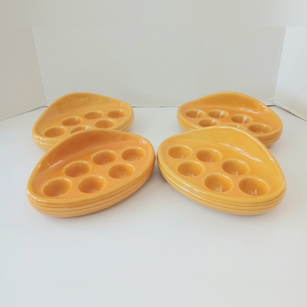 Vtg Mid Century Beauceware Ceramic Yellow Escargots Plates Set Of 4